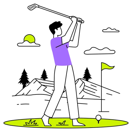 El jugador de golf lanza la pelota al objetivo  Ilustración