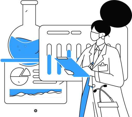 El médico anota la frecuencia cardíaca del paciente después de la cirugía  Ilustración