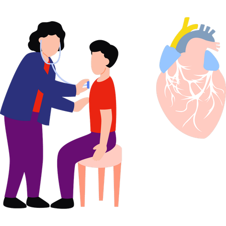 El médico está comprobando los latidos del corazón del paciente.  Illustration