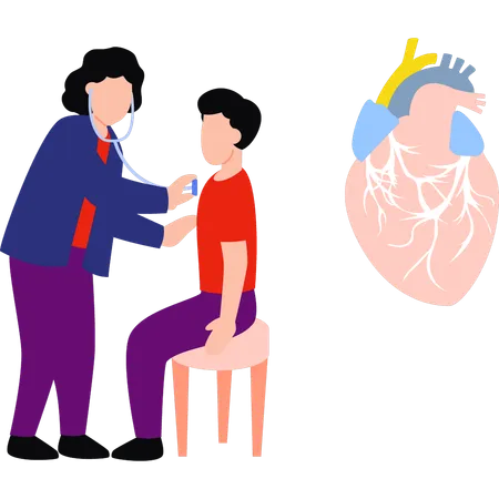 El médico está comprobando los latidos del corazón del paciente.  Illustration