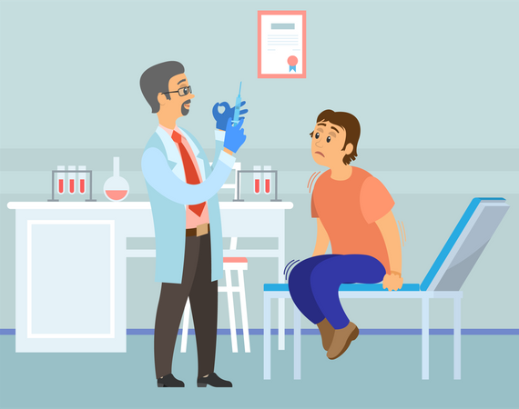 El médico está fabricando una vacuna para un paciente en el hospital  Ilustración