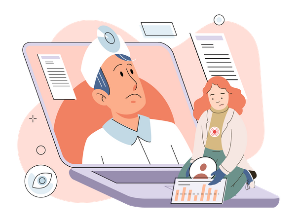 El médico se siente descontento con el informe de salud del paciente  Ilustración