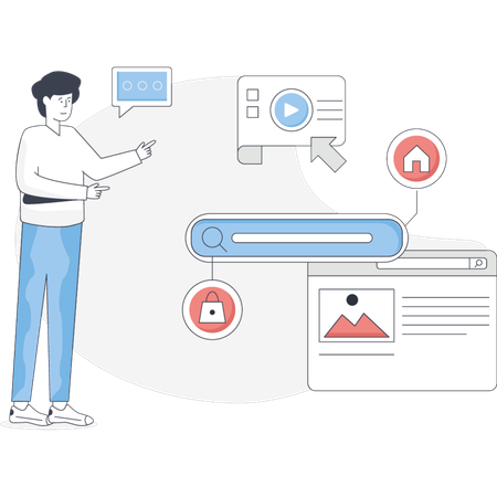 El niño está buscando desarrollo SEO.  Ilustración