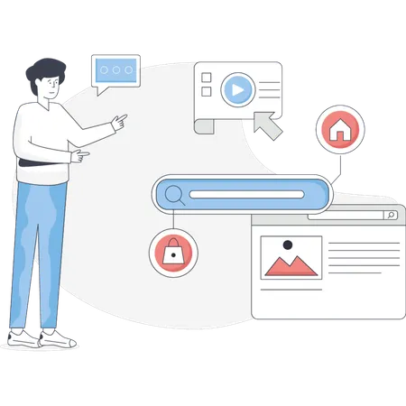 El niño está buscando desarrollo SEO.  Ilustración
