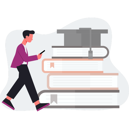 El niño camina cerca del libro de aprendizaje.  Illustration