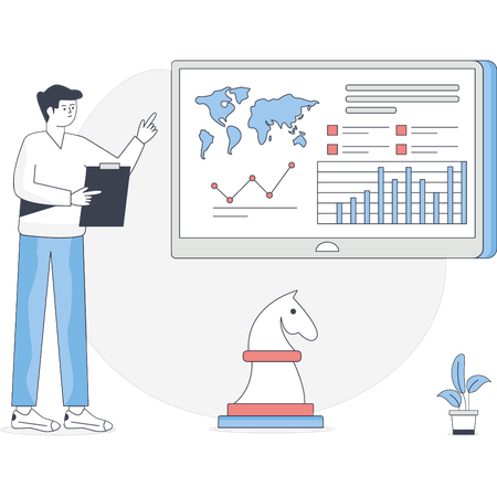 El niño está señalando datos ensamblados  Ilustración