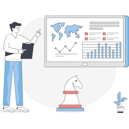 El niño está señalando datos ensamblados  Ilustración