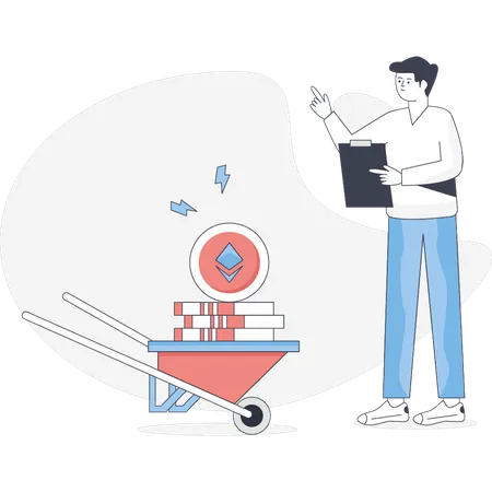 El niño está señalando al minero Ethereum  Ilustración