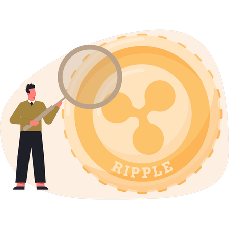 El niño está buscando una moneda Ripple  Ilustración