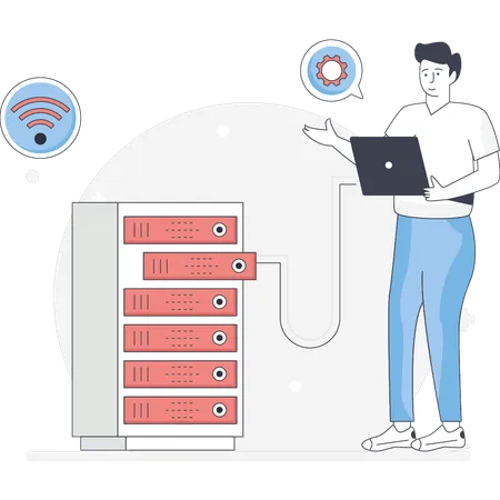 El niño está configurando el servidor web  Ilustración