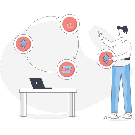 El niño está intercambiando criptomonedas  Illustration