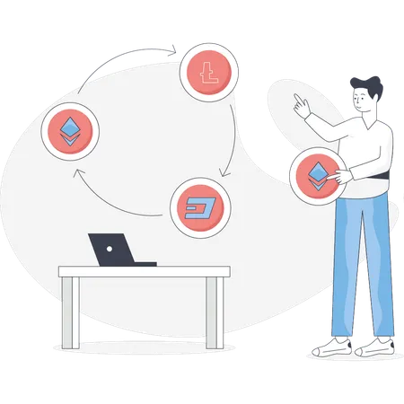 El niño está intercambiando criptomonedas  Illustration