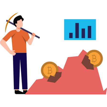 El niño está minando bitcoins.  Ilustración