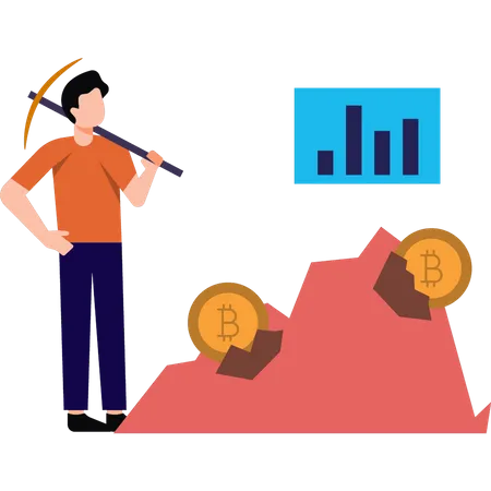 El niño está minando bitcoins.  Ilustración