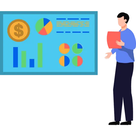 El niño está mirando el gráfico del dólar.  Ilustración