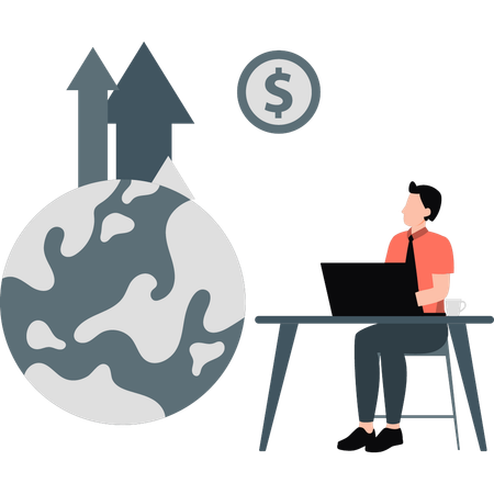 El niño está mirando las flechas de crecimiento de la ética mundial.  Illustration
