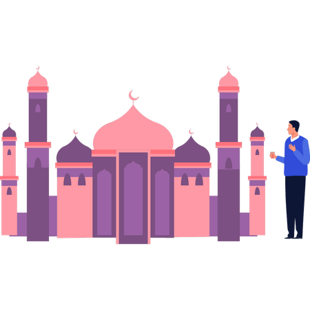 El niño mira los minaretes de la mezquita.  Ilustración