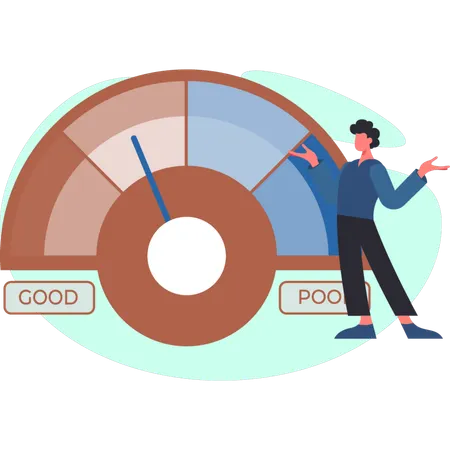 El niño está presentando el medidor de velocidad de crédito.  Ilustración