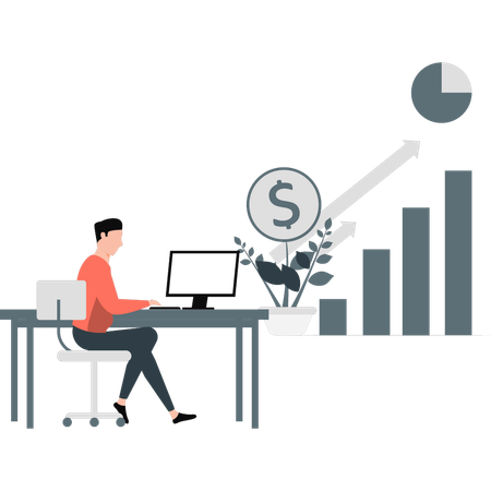 El niño está trabajando en el crecimiento empresarial.  Ilustración