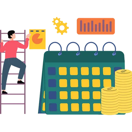 El niño está trabajando en el gráfico del dólar.  Ilustración