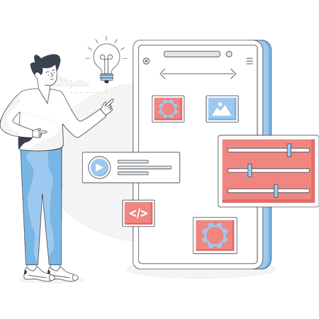 El niño está trabajando en la configuración móvil.  Illustration