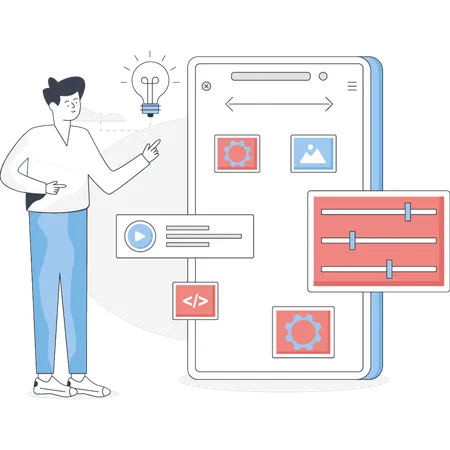 El niño está trabajando en la configuración móvil.  Illustration