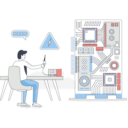 El niño está trabajando en la tecnología de chips.  Ilustración