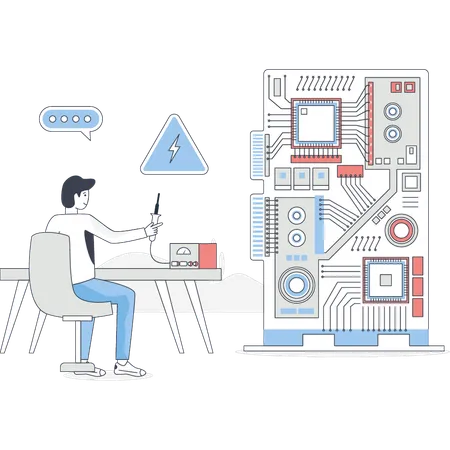 El niño está trabajando en la tecnología de chips.  Ilustración