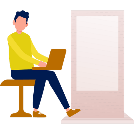 El niño está trabajando en marketing.  Ilustración