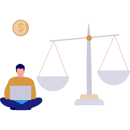 El niño está usando una computadora portátil para la ley de ética empresarial  Illustration