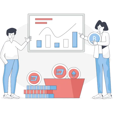 El niño muestra el mercado de criptomonedas  Ilustración