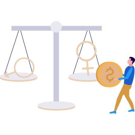 El niño sostiene una moneda de un dólar.  Illustration