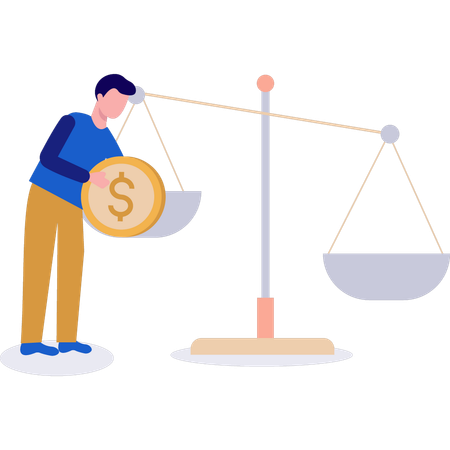 El niño sostiene una moneda de un dólar.  Illustration