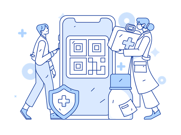 El paciente paga la factura en línea en la farmacia  Ilustración