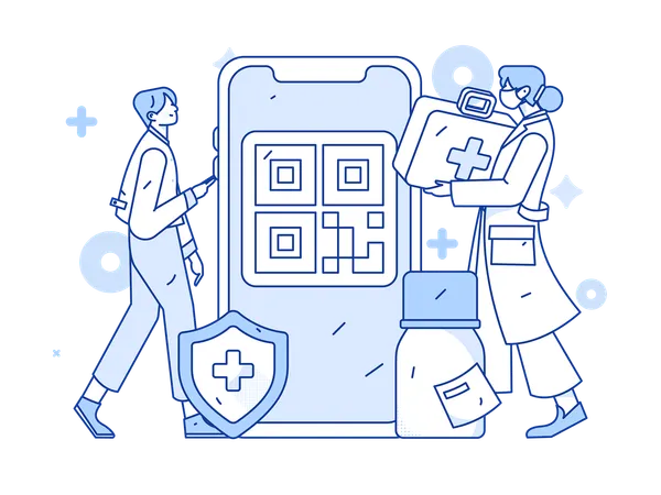 El paciente paga la factura en línea en la farmacia  Ilustración