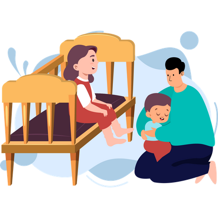 El padre pasa tiempo con los niños el día de los padres  Ilustración