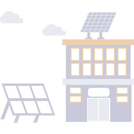 El panel solar está cerca del edificio.  Ilustración