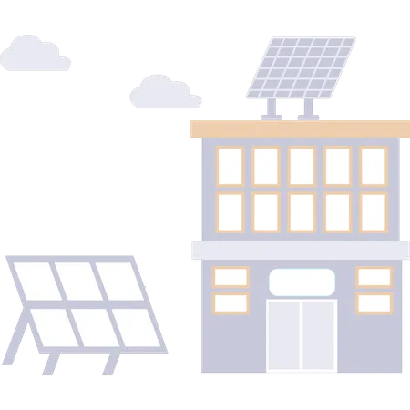 El panel solar está cerca del edificio.  Ilustración