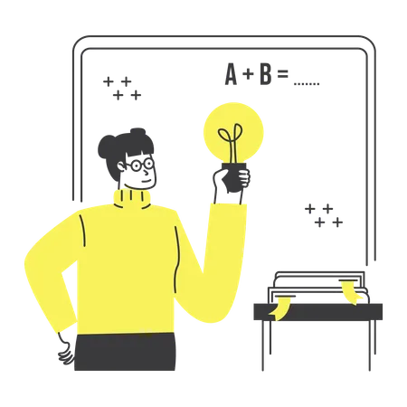 El profesor explica conceptos matemáticos y aporta ideas.  Ilustración