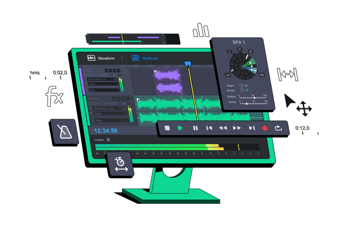 El programa Audio Editor se muestra en la computadora.  Ilustración