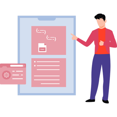 El programador está explicando líneas de codificación.  Ilustración