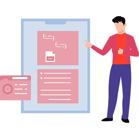 El programador está explicando líneas de codificación.  Ilustración