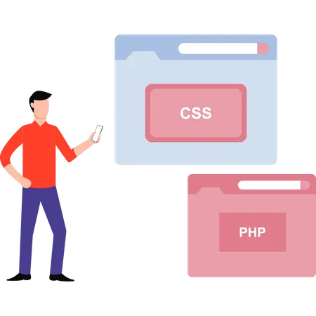 El programador está explicando líneas de codificación.  Ilustración