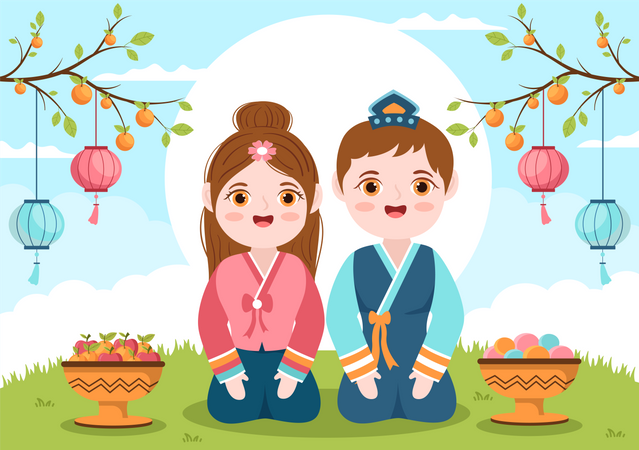 El pueblo coreano celebra el Día del Chuseok  Ilustración