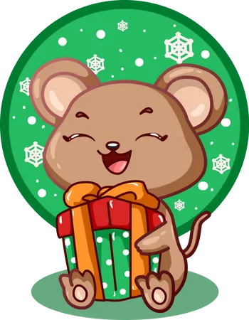 El ratón trajo un regalo de Navidad.  Ilustración