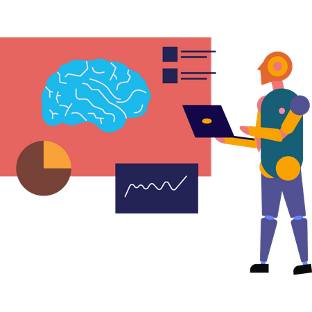 El robot está trabajando en la programación cerebral.  Illustration