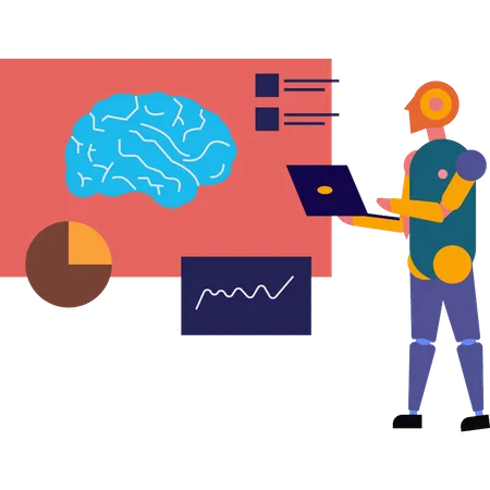 El robot está trabajando en la programación cerebral.  Illustration