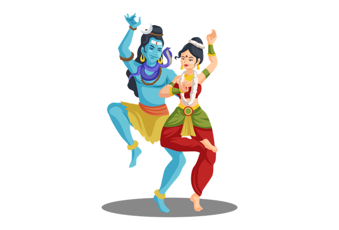 El señor indio Shiva y su esposa Parvati bailando juntos  Ilustración