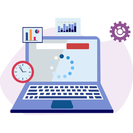 El sistema se está cargando en línea en la computadora portátil  Ilustración