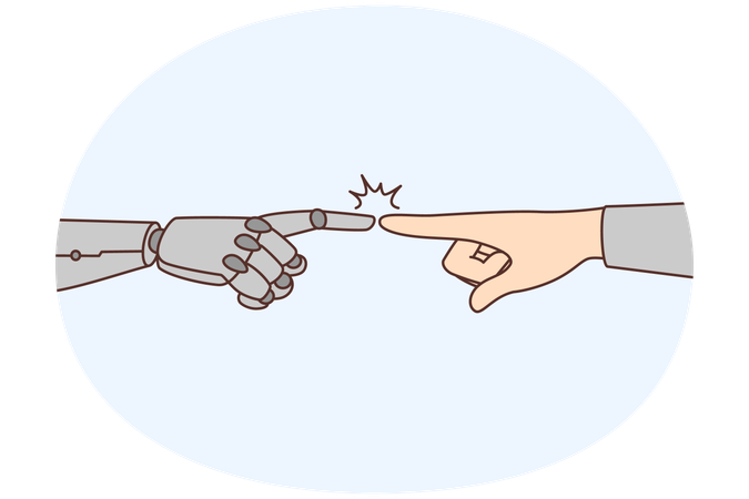 Los dedos de un humano y un robot se unen  Ilustración